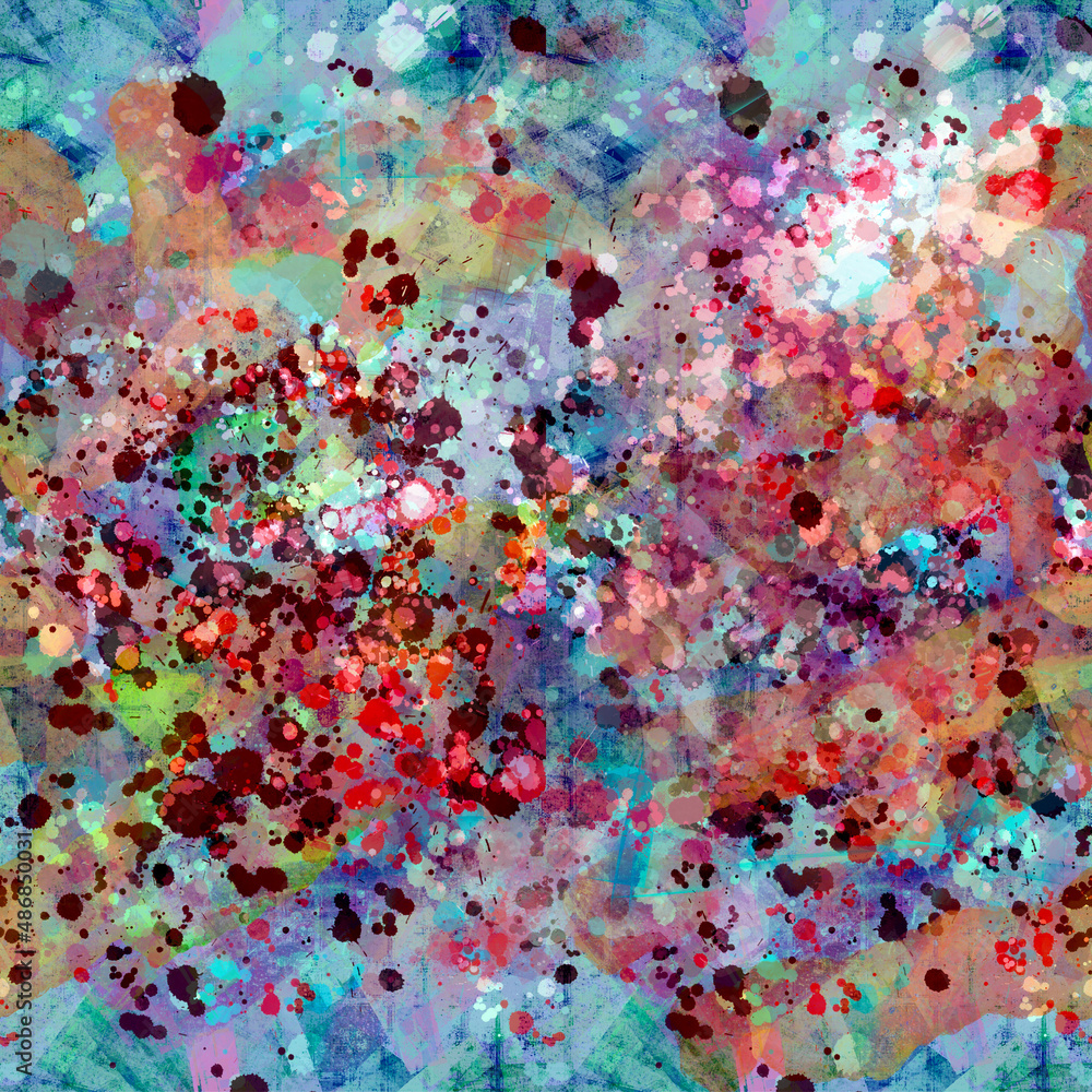 Abstract multicolored hand-painted pattern with bright spots, blots, smudges, lines, strokes, stains, smudges