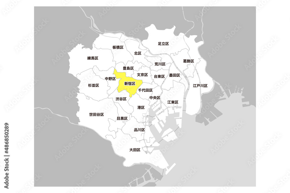 東京23区の地図のベクターイラスト素材白黒 Stock Vector Adobe Stock