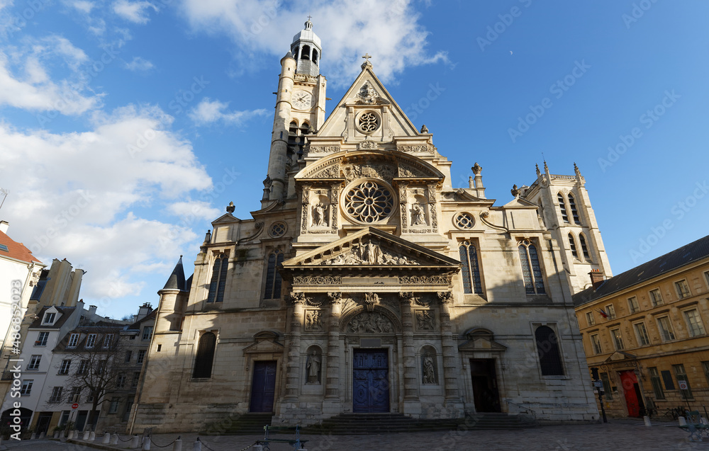 Obraz premium Church of Saint-Etienne-du-Mont at sunny day. It was built in 1494-1624 and located near the Pantheon - Paris, France