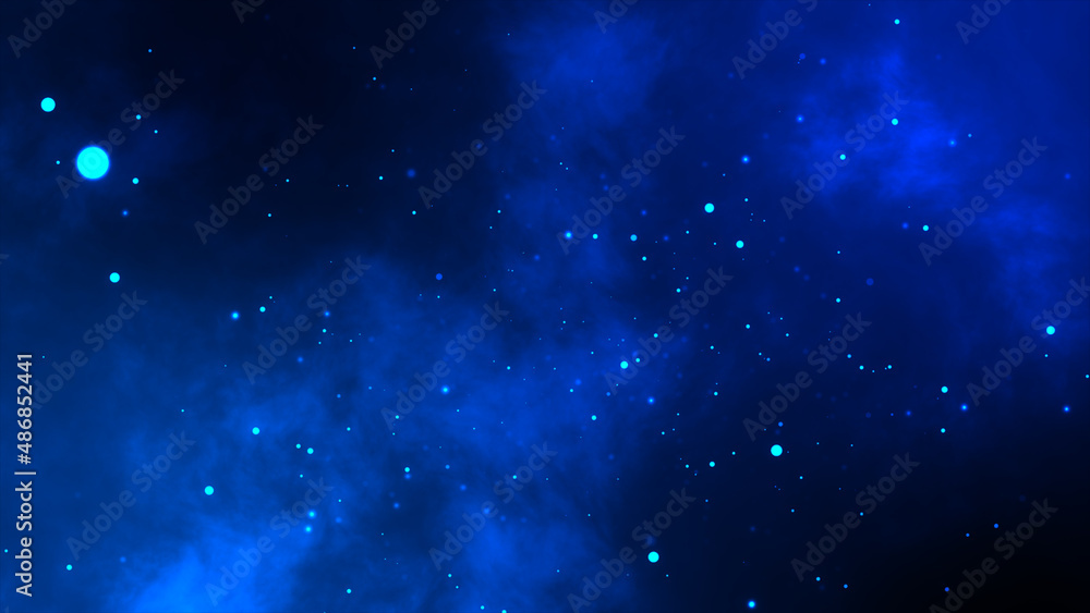 Digital particles glitter blue and black color abstract Background. 3D rendering