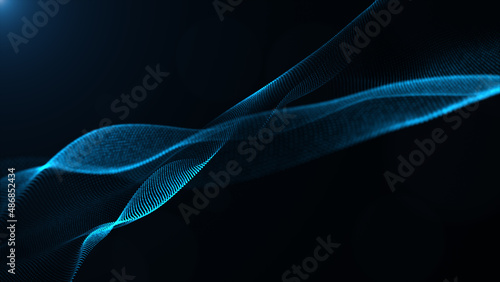 Digital particle wave floor blue color abstract background. 3D rendering