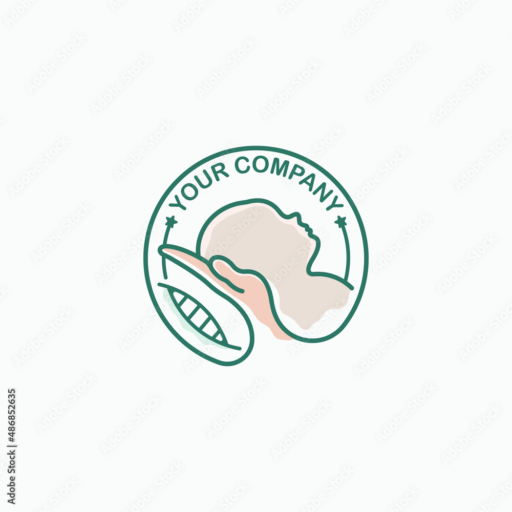 Hand care sleeping baby on pillow. Simple and modern logo vector Hand care sleeping baby on pillow. Simple and modern logo vector