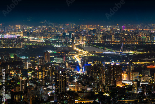 beautiful Taipei city night view from season gallery of Yangmingshan National Park in Beitou, Taipei city.