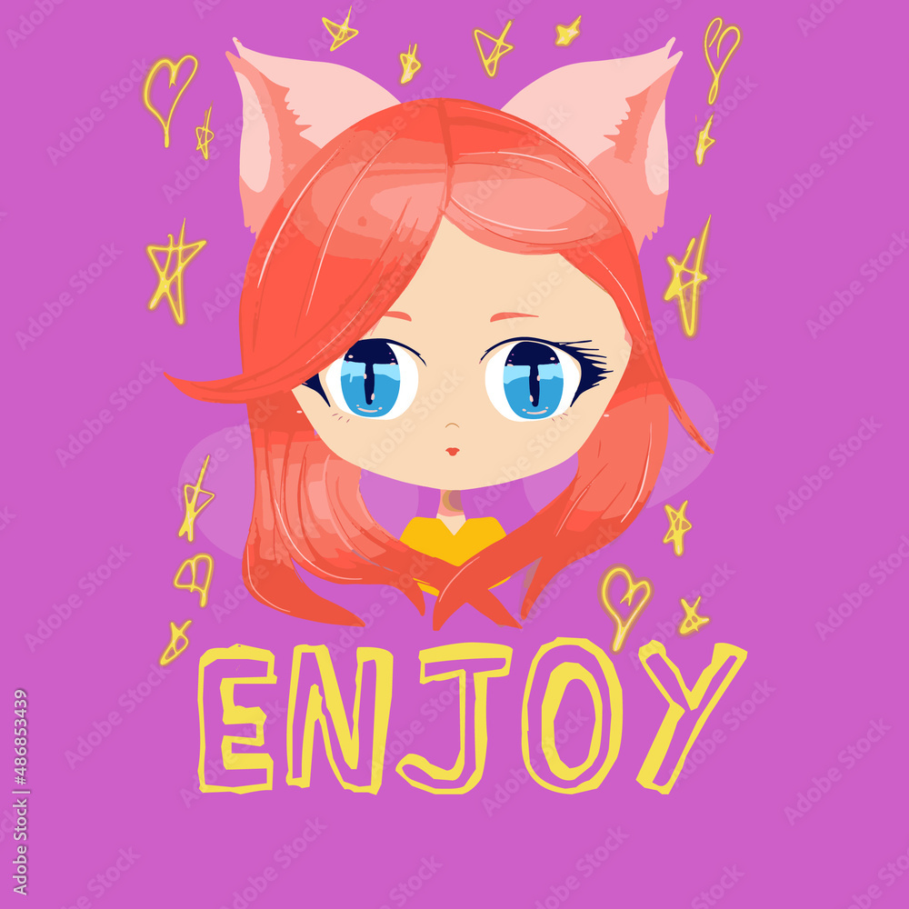 Girl cat draw. Trend fashion cat draw and slogan Girl cat draw. Trend fashion cat draw and slogan