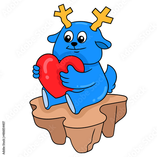 blue deer hugging valentine day love, doodle icon image kawaii