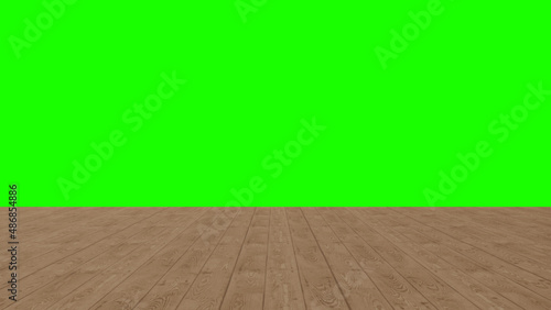 Empty wooden table promotion tamplate blank on isolated green chromakey background