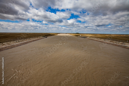 Panorama view on Shardara river near Kazaly city, Kyzylorda region, Kazakhstan.