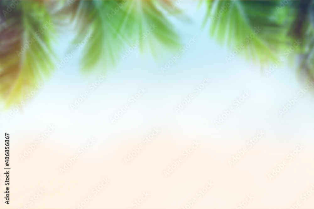 Sunny tropical beach with palm trees and turquoise water. Summer background concept