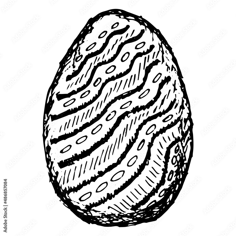 Rough hand-drawn easter egg sketch with abstract pattern. Black and white vector illustration isolated on transparent background Rough hand-drawn easter egg sketch with abstract pattern. Black and white vector illustration isolated on transparent background