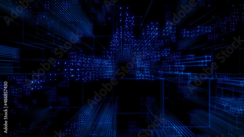 Futuristic, Blue 3D Block background. Vibrant colored Tech Wallpaper. 3D Render