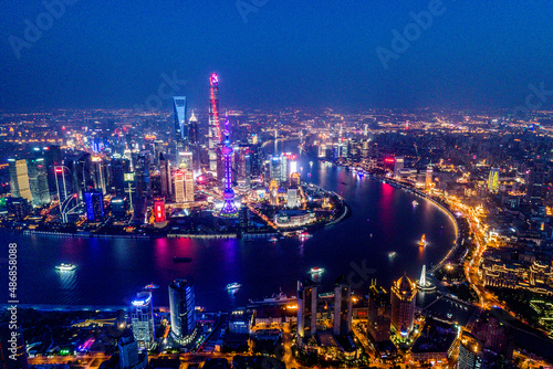 Wallpaper Mural Aerial photography of cityscape at night in Pudong of Shanghai City
 Torontodigital.ca