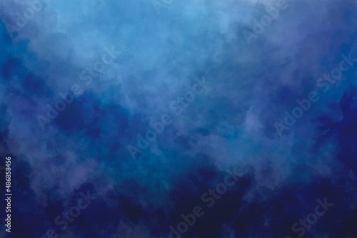 抽象アート背景）紺色のグラデーションの空 ナチュラル ダーク 青 ふわふわ 雲