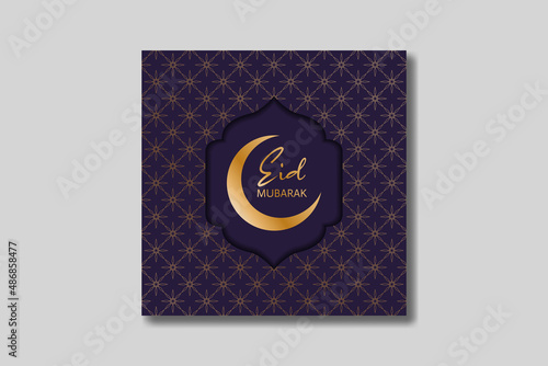 Elegant eid mubarak islamic card with crescent moon photo