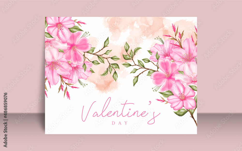 Watercolor valentine's day greeting card template with flowers