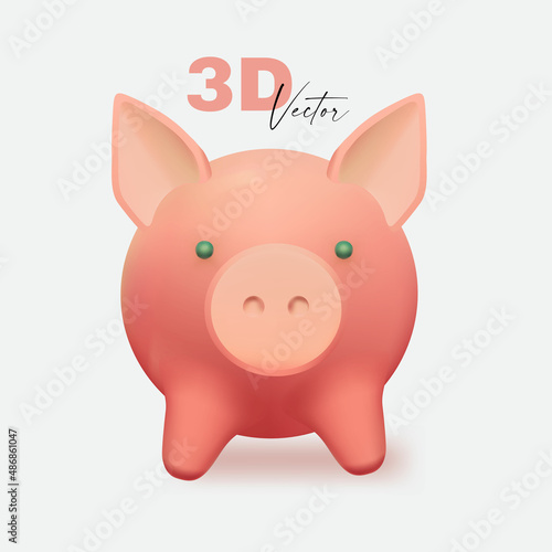 3D colorful piggy bank isolated on white.