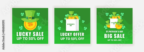 Collection of social media post templates for sales promotion on St. Patrick Day.
