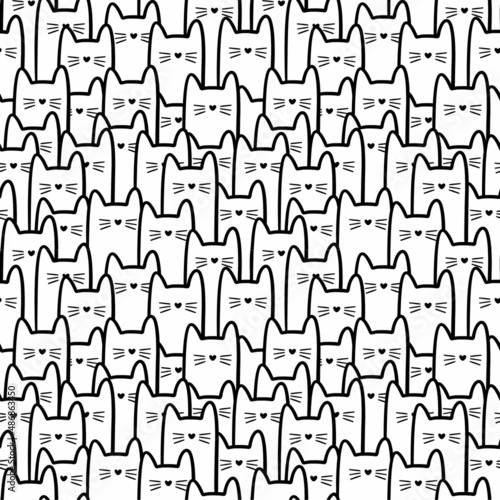 Outline cats endless pattern. Group of cats pattern.