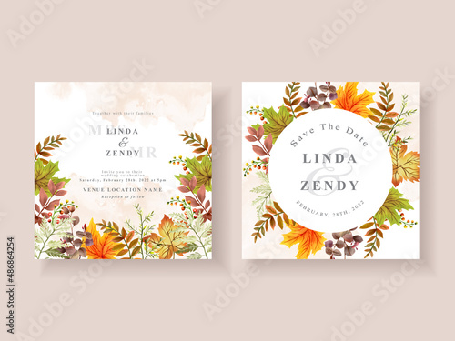 Wedding invitation card with autumn season theme