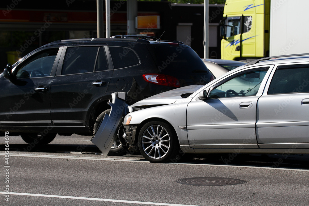 Two cars involved in a collision or crash