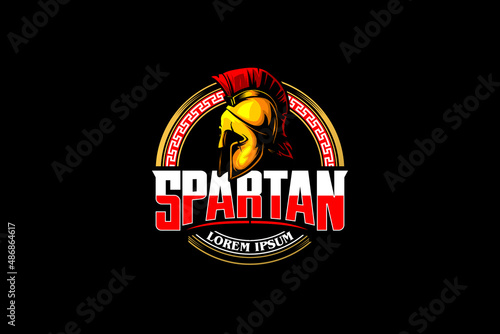 spartan helmet cartoon vector badge logo template