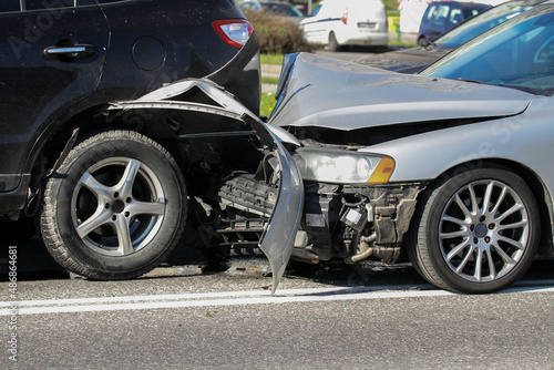 Two cars involved in a collision or crash