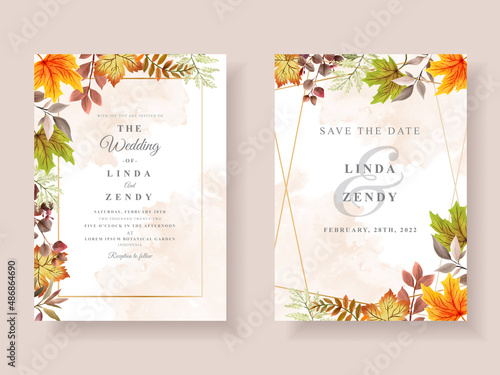 Wedding invitation card with autumn season theme