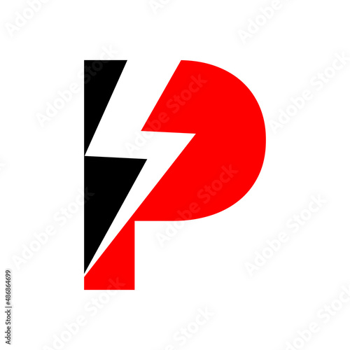 Power Logo P Letter and Lightning Energy Technology. Power P Letter Logo Design With Lighting Thunder Bolt Template