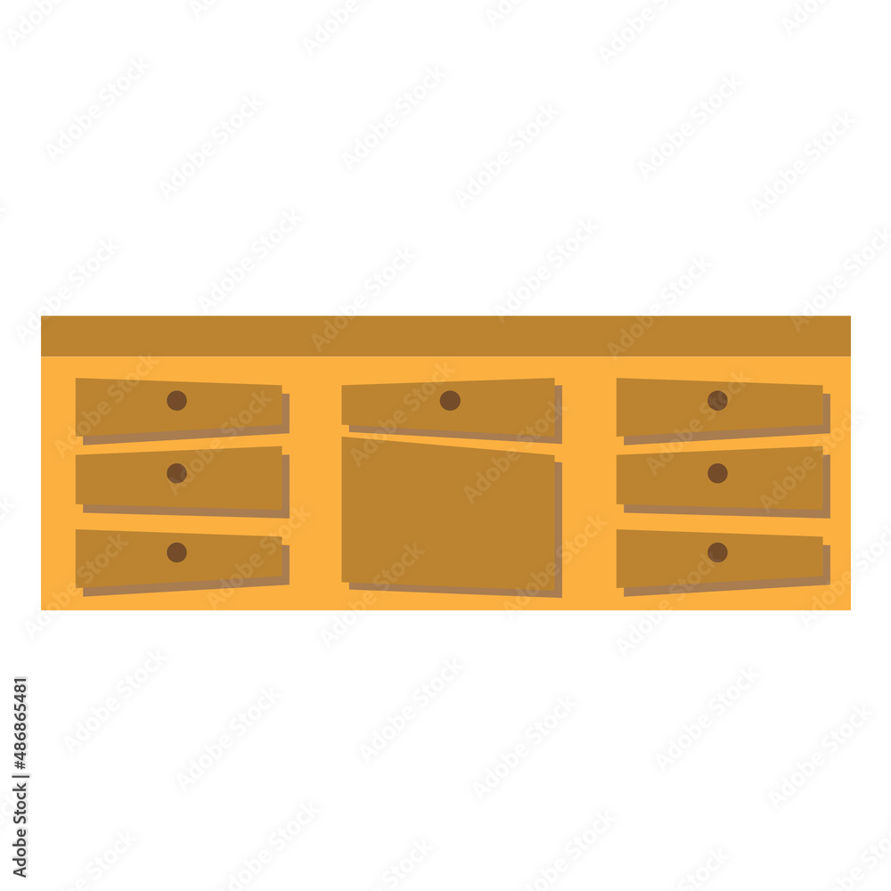 Cabinet icon flat vector illustration. Kitchen cabinets in brown color on white background Cabinet icon flat vector illustration. Kitchen cabinets in brown color on white background