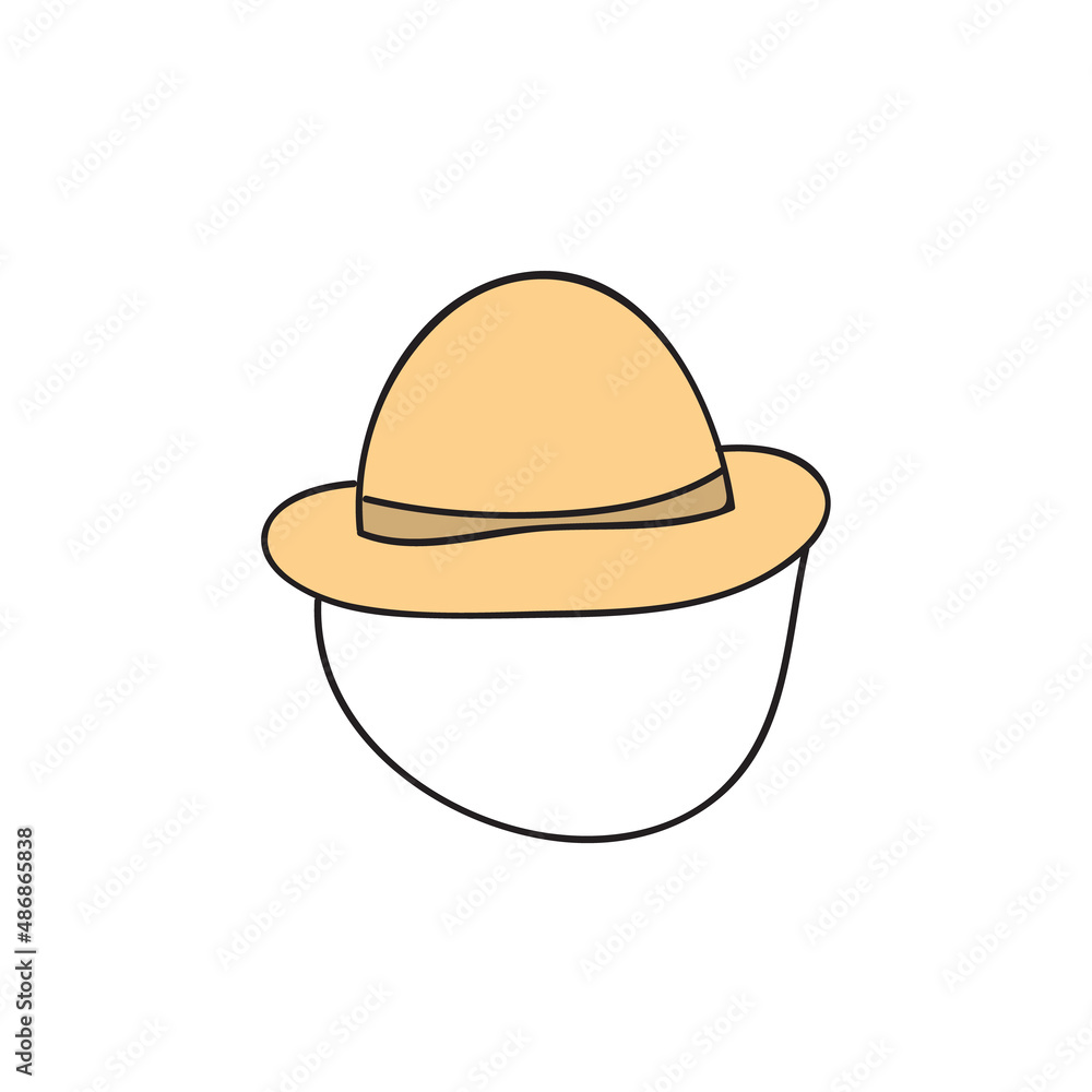 Hand drawn doodle travel hat. Simple bucket hat icon on white Hand drawn doodle travel hat. Simple bucket hat icon on white