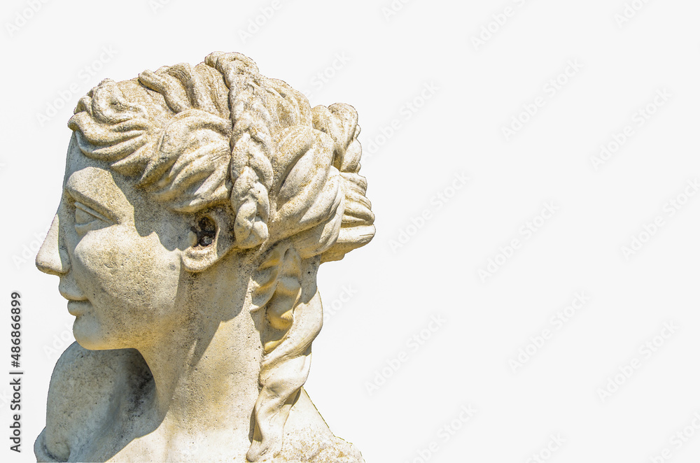 Sand stone beautiful lady face sculpture isolated on white background. Sand stone beautiful lady face sculpture isolated on white background.