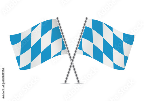 Bavaria lozenge crossed flags. Free State of Bavaria flags. Bavarian flags, isolated on white background. Vector icon set. Vector illustration.
