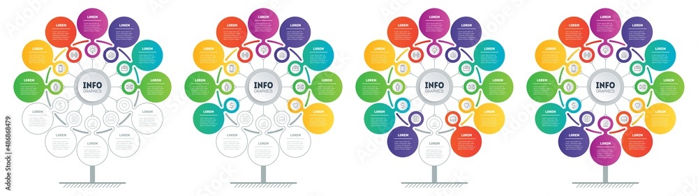 Mind map, Infographic or Business presentation with 4 options. Vector dynamic infographics of technology or education process with 7, 9, 11, or 12 steps. Web Template of a chart, mind map or diagram. Mind map, Infographic or Business presentation with 4 options. Vector dynamic infographics of technology or education process with 7, 9, 11, or 12 steps. Web Template of a chart, mind map or diagram.
