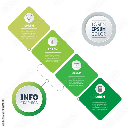 4 steps diagram. Infographic of green technology or education process with four steps. Annual report. Eco Business presentation with 4 options. Web Template of a sales pipeline or info chart.