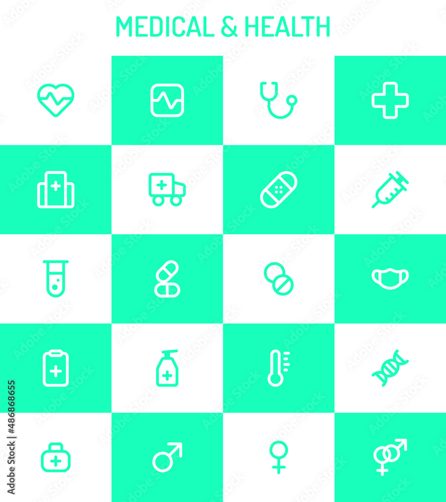 Icons for medical and health. Icons for medical and health.