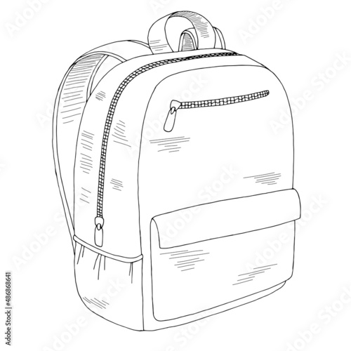 Backpack graphic black white isolated sketch illustration vector