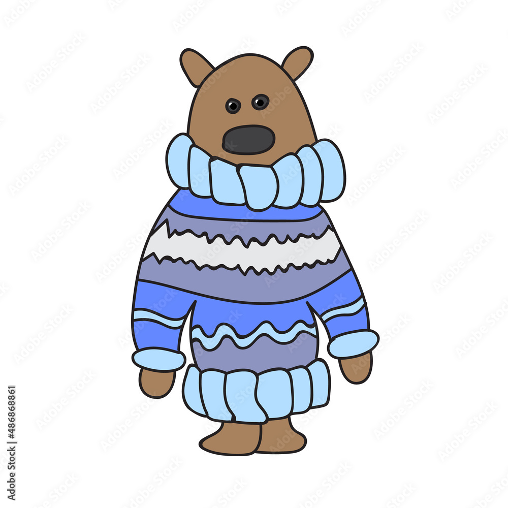 Bear in blue sweater. Cartoon cute isolated baby illustration on white background. Vector Bear in blue sweater. Cartoon cute isolated baby illustration on white background. Vector