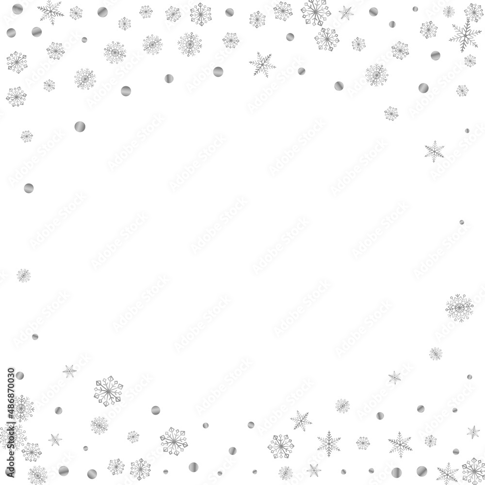 Silver Dot Background White Vector. Snowflake Xmas Card. Metal Snow Isolated. Luminous Christmas Illustration.