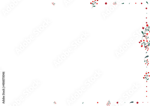 Red Rowan Background White Vector. Leaves Object Card. Pink Herb Dry. Decoration Design. Berries Floral.