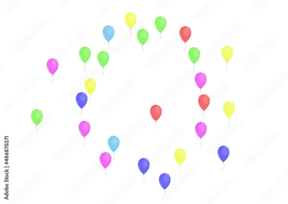 Bright Balloon Background White Vector. Confetti Circus Template. Pink Happy. Multicolor Air. Baloon Ribbon Card.