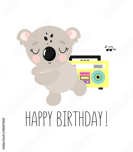 Photography Funny dancing koala in cartoon style