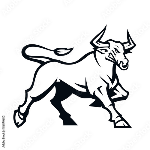 Black and White Bull Vector Logo
