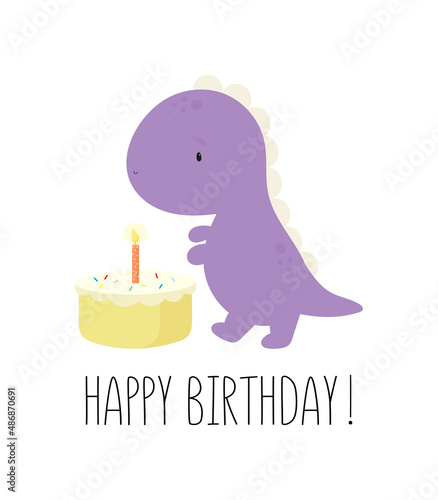 Birthday Party, Greeting Card, Party Invitation. Kids illustration with Cute Dinosaur. Vector illustration in cartoon style.