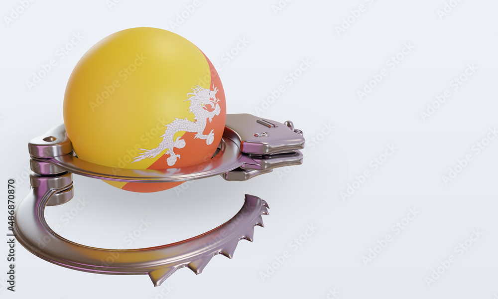 Fototapeta premium 3d handcuff Bhutan flag rendering left view