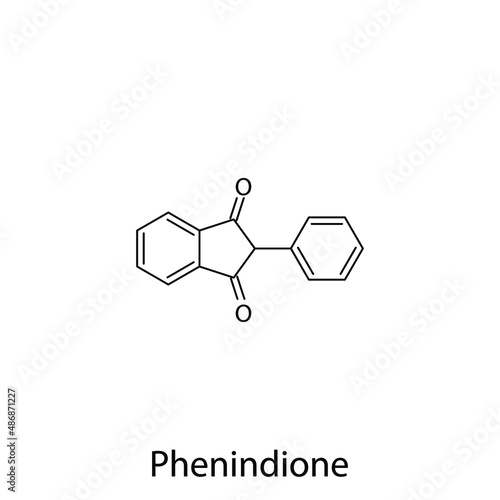 Phenindione molecular structure, flat skeletal chemical formula. Vitamin K antagonist anticoagulant drug used to treat Thrombosis, prevention of stroke. Vector illustration.