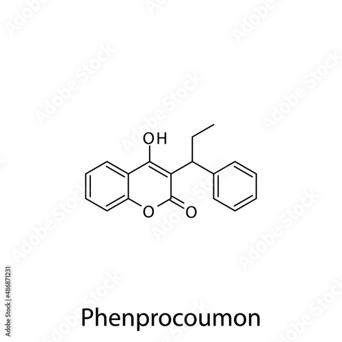 Phenprocoumon molecular structure, flat skeletal chemical formula. Vitamin K antagonist anticoagulant drug used to treat Thrombosis, prevention of stroke. Vector illustration.