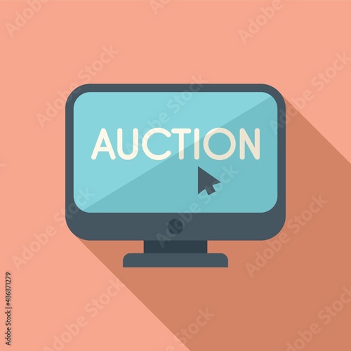 Online pc auction icon flat vector. Price sell