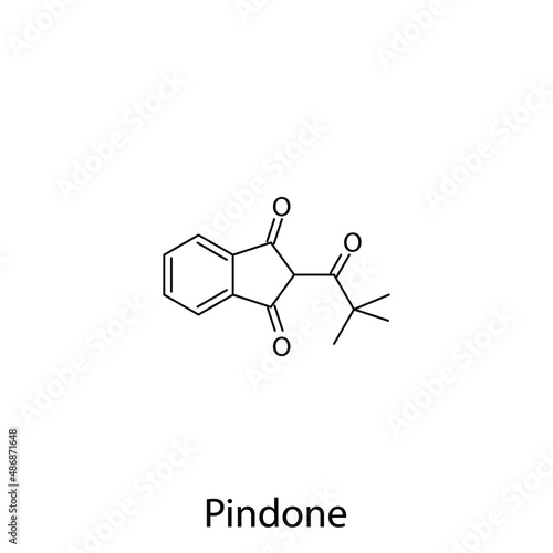 Pindone molecular structure, flat skeletal chemical formula. Vitamin K antagonist Rodenticide drug used to treat Pest control. Vector illustration.