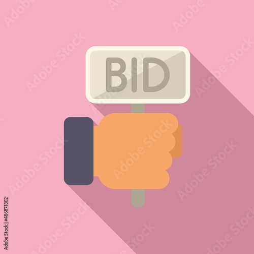 Bid auction hand icon flat vector. Sell price