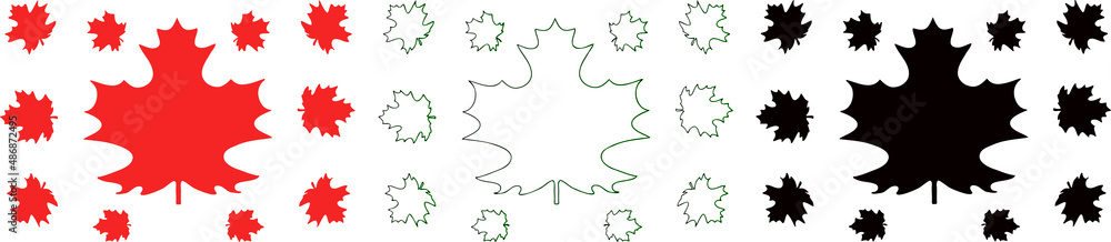 Vector composition with red, black Canadian maple leaves on a transparent background. Vector composition with red, black Canadian maple leaves on a transparent background.