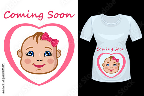 Announcement pregnancy Baby in heart frame cartoon style print shirt